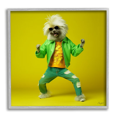 Az-163-Framed " Dancing Dog In Green " by Roozbeh
