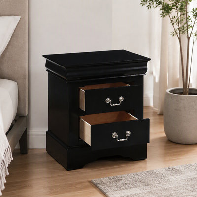Black 2-Drawer Nightstand