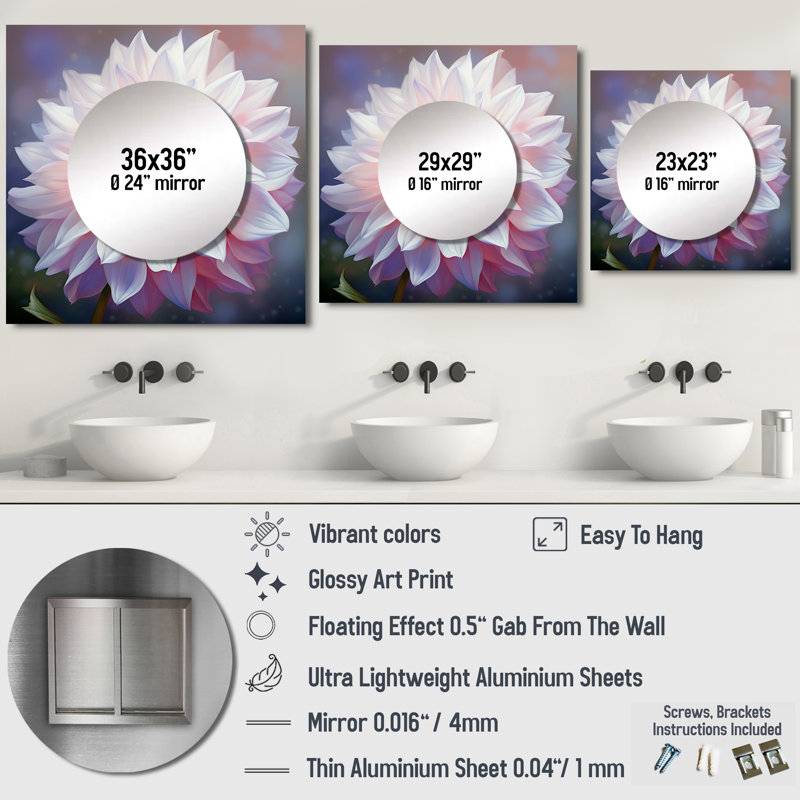 Demeteria - Miroir mural Dahlia, 36 po x 36 po