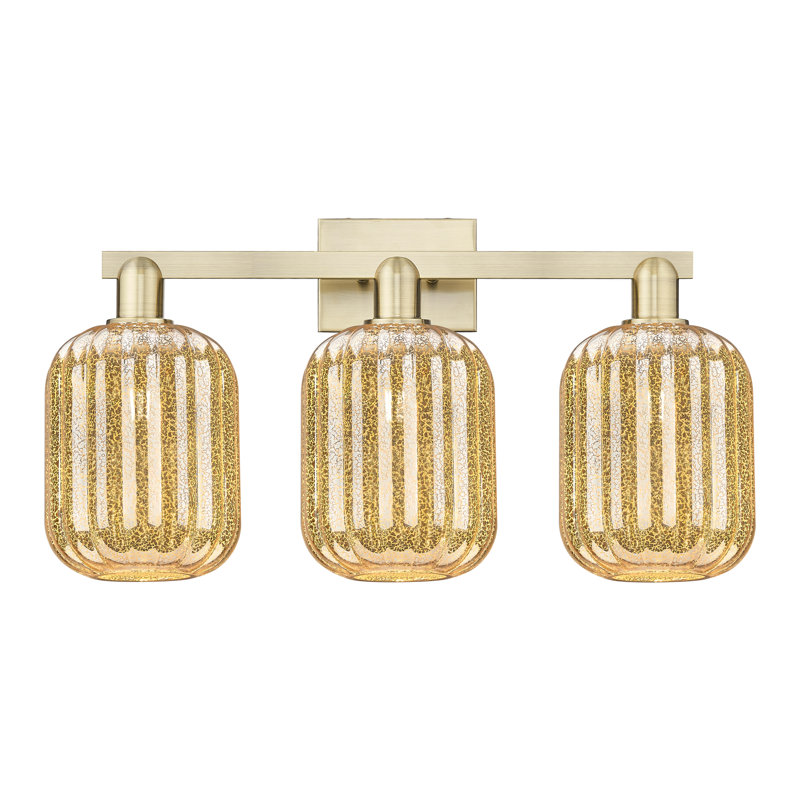 Eldon - 4 Light 36" Jar Shade Bath Vanity Light, Mercure, Laiton antique, Trois lumières