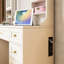 Meuble-lavabo blanc 41,4 po avec éclairage réglable, 5 tiroirs, 4 armoires, station de charge, tabouret rembourré et extérieur rétro - configuration idéale pour une chambre à coucher