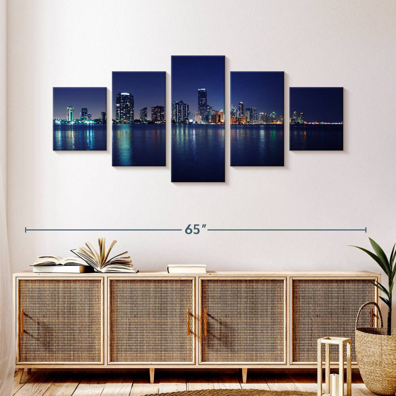 Miami Skyline Night, H 24 po x l 55 po