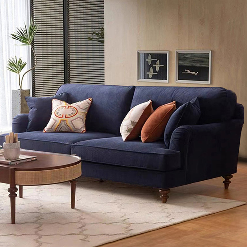 Coussin bleu en velours côtelé standard, H 34,65 po x l 66,93 po x P 36,22 po