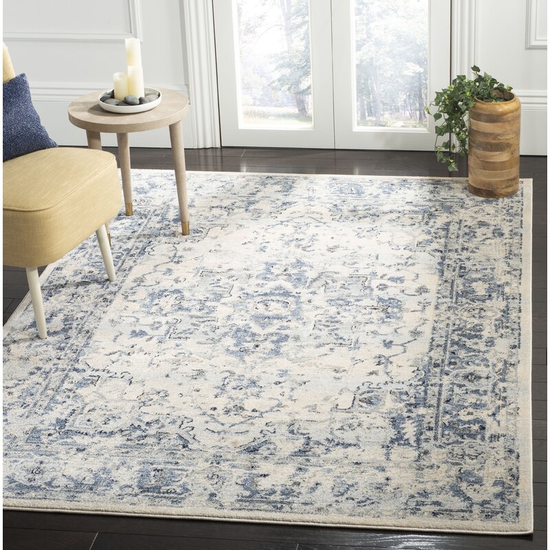 Charlton Home® Jase Performance Ivory/Navy Rug & Reviews | Wayfair