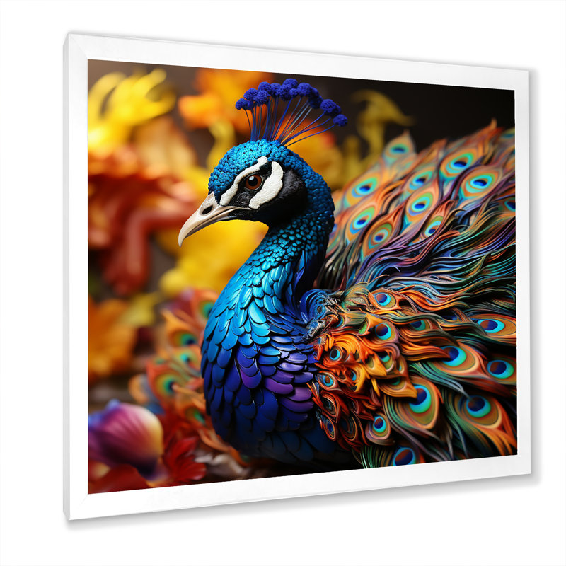 «Majestic Blooming Plumage Peacock IV», reproduction sur toile, Cadre simple blanc, H 24 po x l 24 po x P 1 po