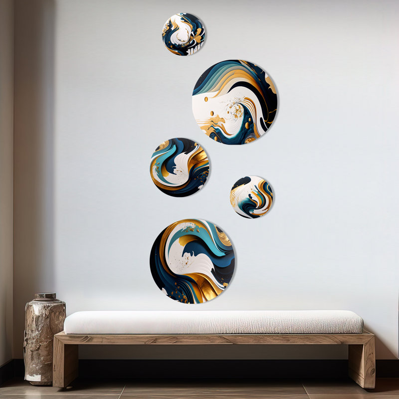 Blue And Gold Modern Art Abstract Painting I Modern Abstract Wall Decor on Metal