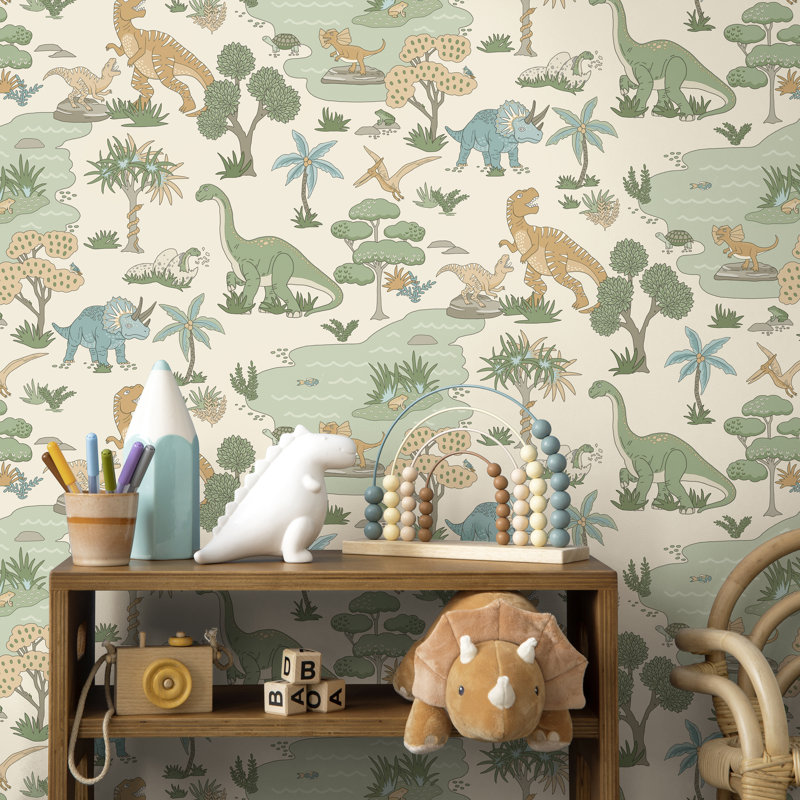 10.05m x 53cm Matte Wallpaper Roll, Cream Green