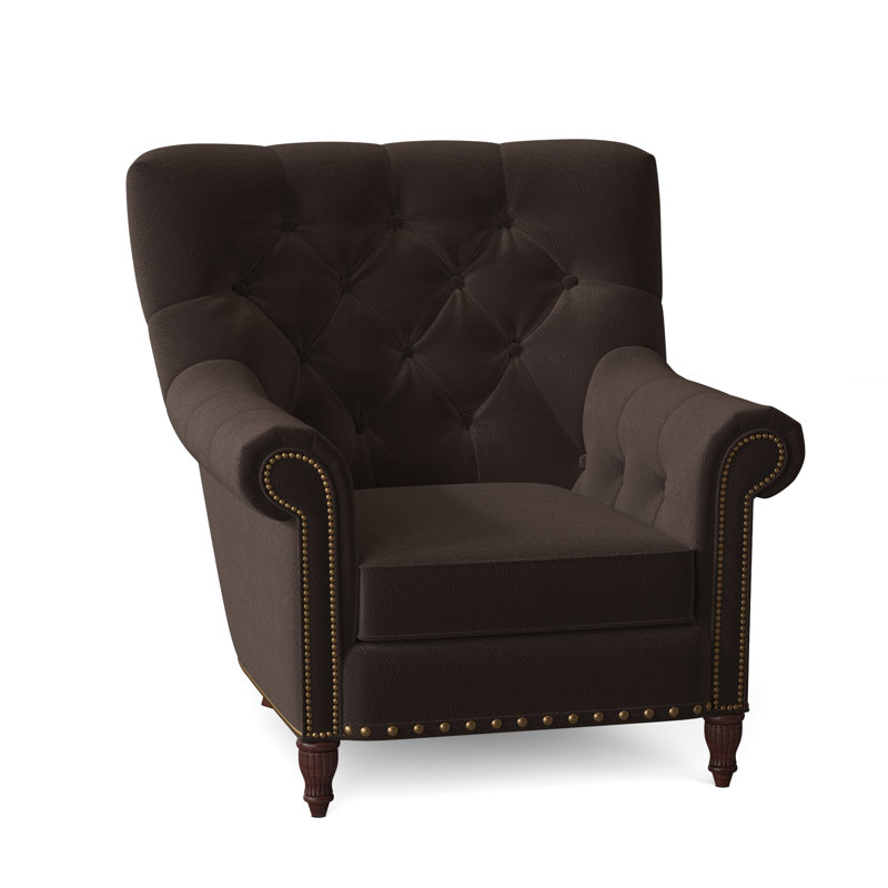Kirby Leather Club Chair, Outsider Raven Genuine Leather, Mahogany, #9 & #54 French Natural