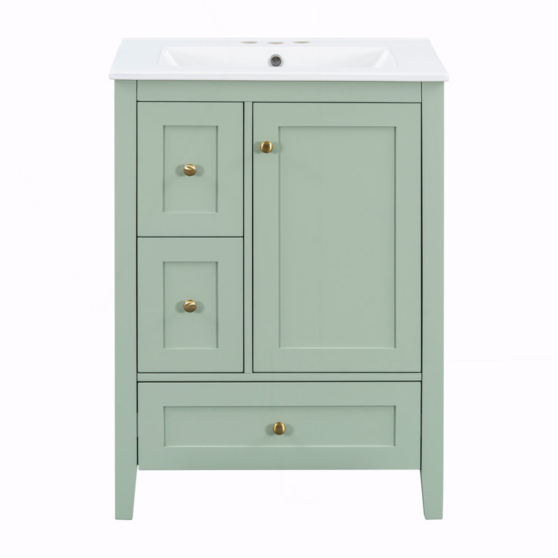 Meuble-lavabo de salle de bain avec rangement, Vert