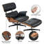 Fauteuil inclinable rembourré moderne en cuir noir avec repose-pieds