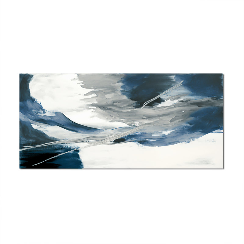 Feeling Honolulu Blue X - Art mural abstrait à l'encre liquide pour le salon, H 28 po x l 60 po