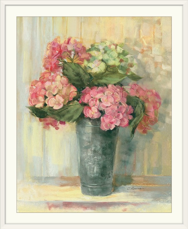 «Pink Hydrangea» - reproduction, H 23 po x l 20 po x P 1 po, Cadre blanc