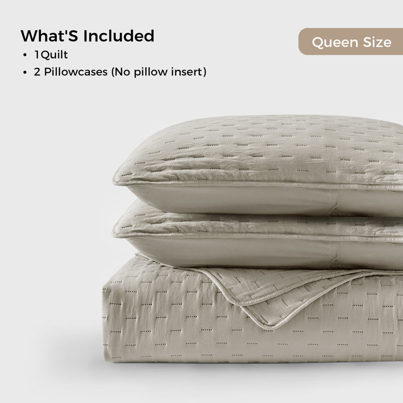Polyester Quilt Set, Taupe, Queen Quilt + 2 Pillowcases
