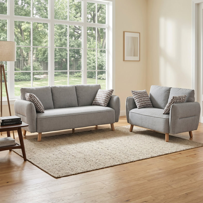 Standard Living Room Set, 2 Pieces: Sofa, Loveseat, Light Grey