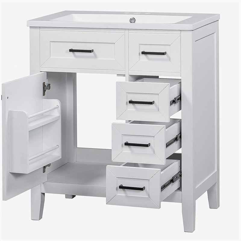 Table de maquillage de salle de bain de 30 pouces avec ensemble lavabo, armoire de salle de bain avec tiroirs, structure en bois massif et panneau de fibres à densité moyenne