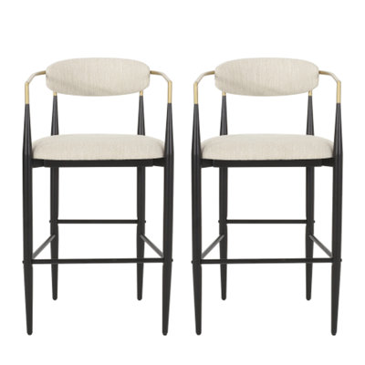 2 Counter Height - Beige Seating With Iron Legs For Profound Kitchen Stools Of Upholstered, Legged Use