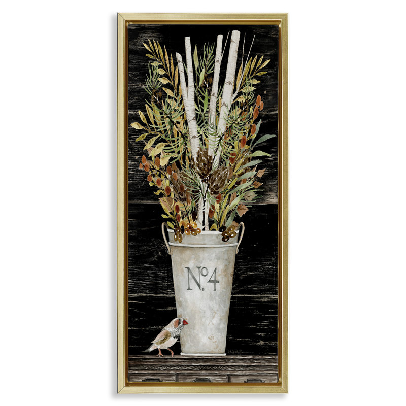 "Rustic Forest Greenery Bouquet Grain", art mural sur toile flottante par Cindy Jacobs, Cadre flottant métallique doré