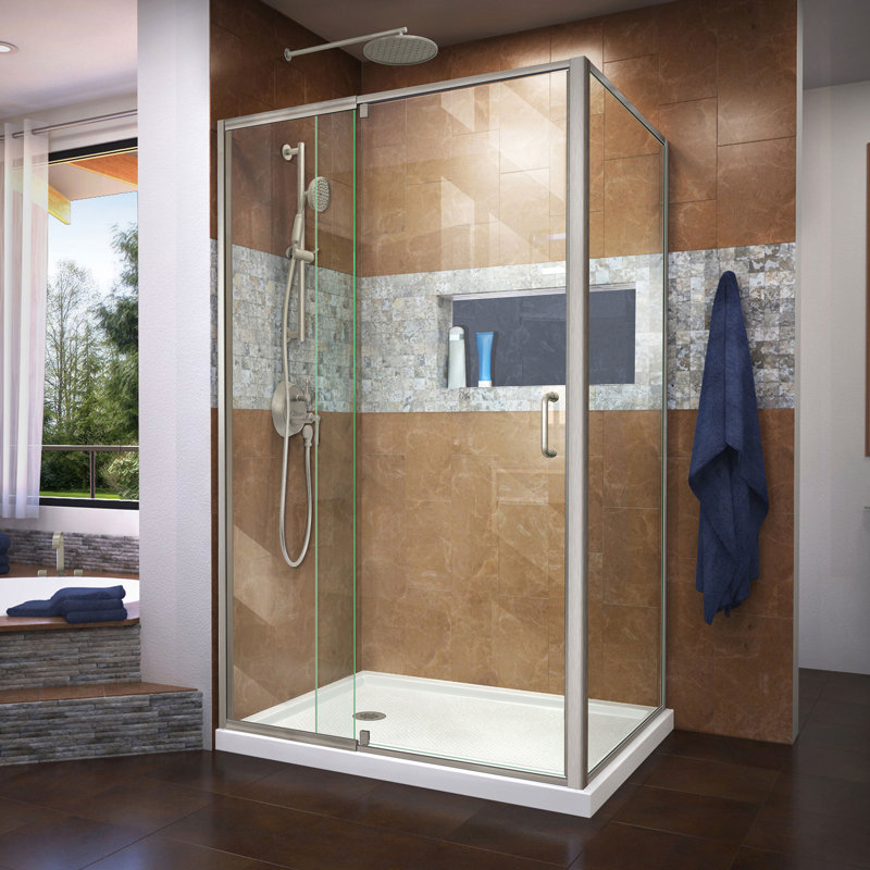 DreamLine Flex 36 in. D x 48 in. W x 74 3/4 in. H Semi-Frameless Shower Enclosure, White, Left
