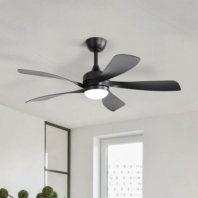 Damecia 52'' Modern Ceiling Fan with LED Light and Remote Control, Black/Black
