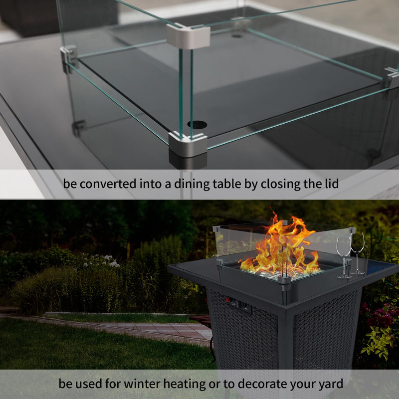 28'' Brown Stainless Steel Propane Fire Pit Table