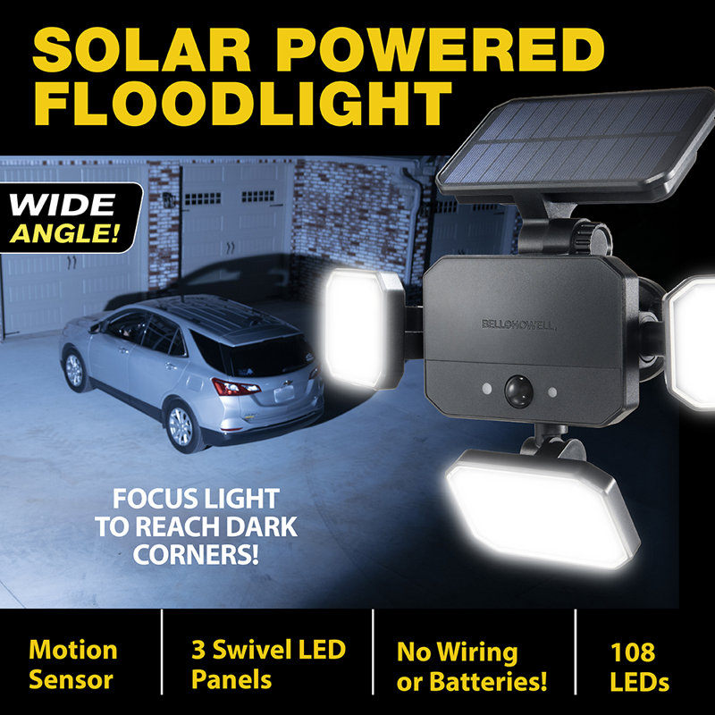 Bell & Howell Solar-Powered Motion-Sensing LED Floodlight with Adjustable Panels