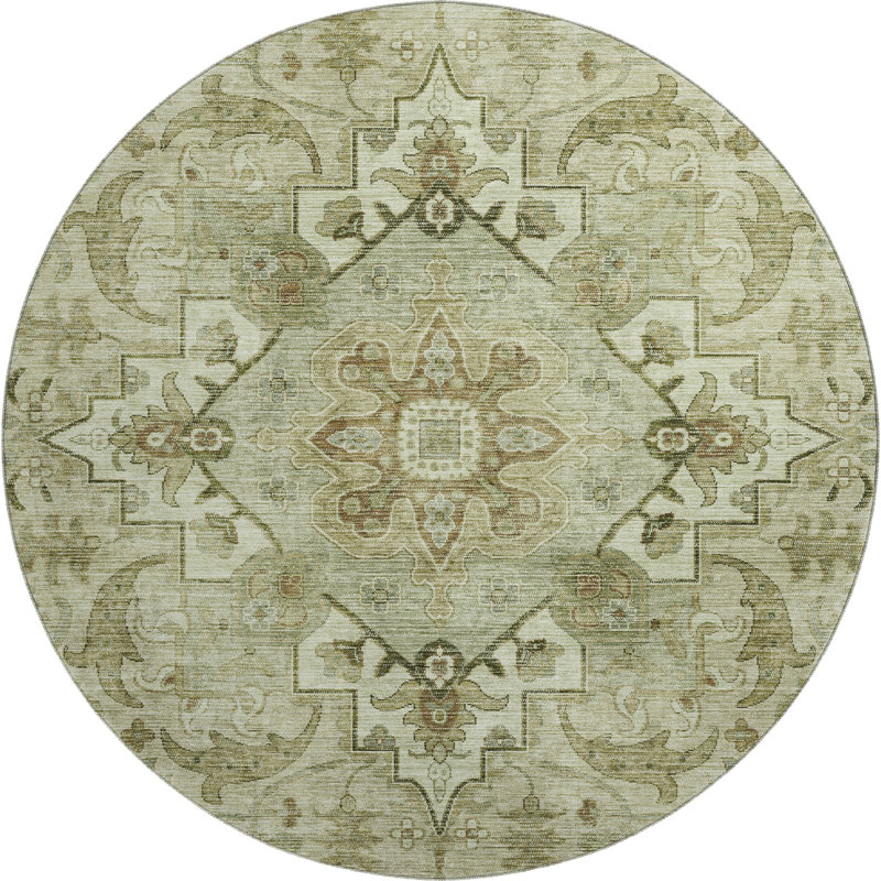 Premium Machine Washable Mayfield AMF2164 global Rug, Round 8' , Sage