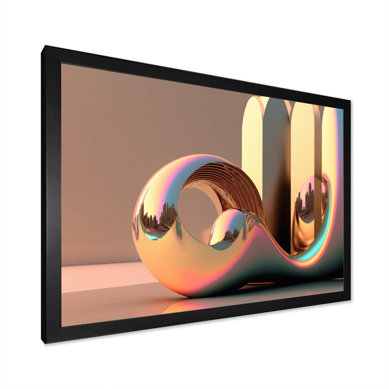 «Futuristic Golden Globe Architecture V», reproduction sur toile, Impression noire sur toile encadrée