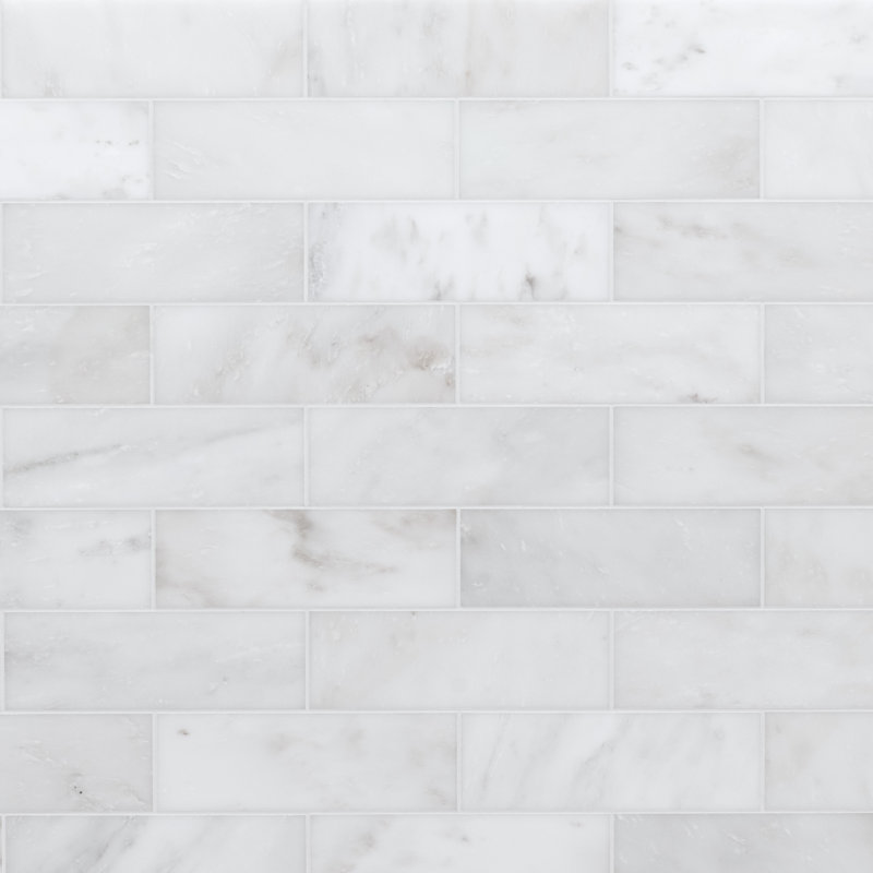 Arabescato Carrara 4 in. x 12 in. Honed Marble Subway Floor and Wall Tile, Arabescato Carrara