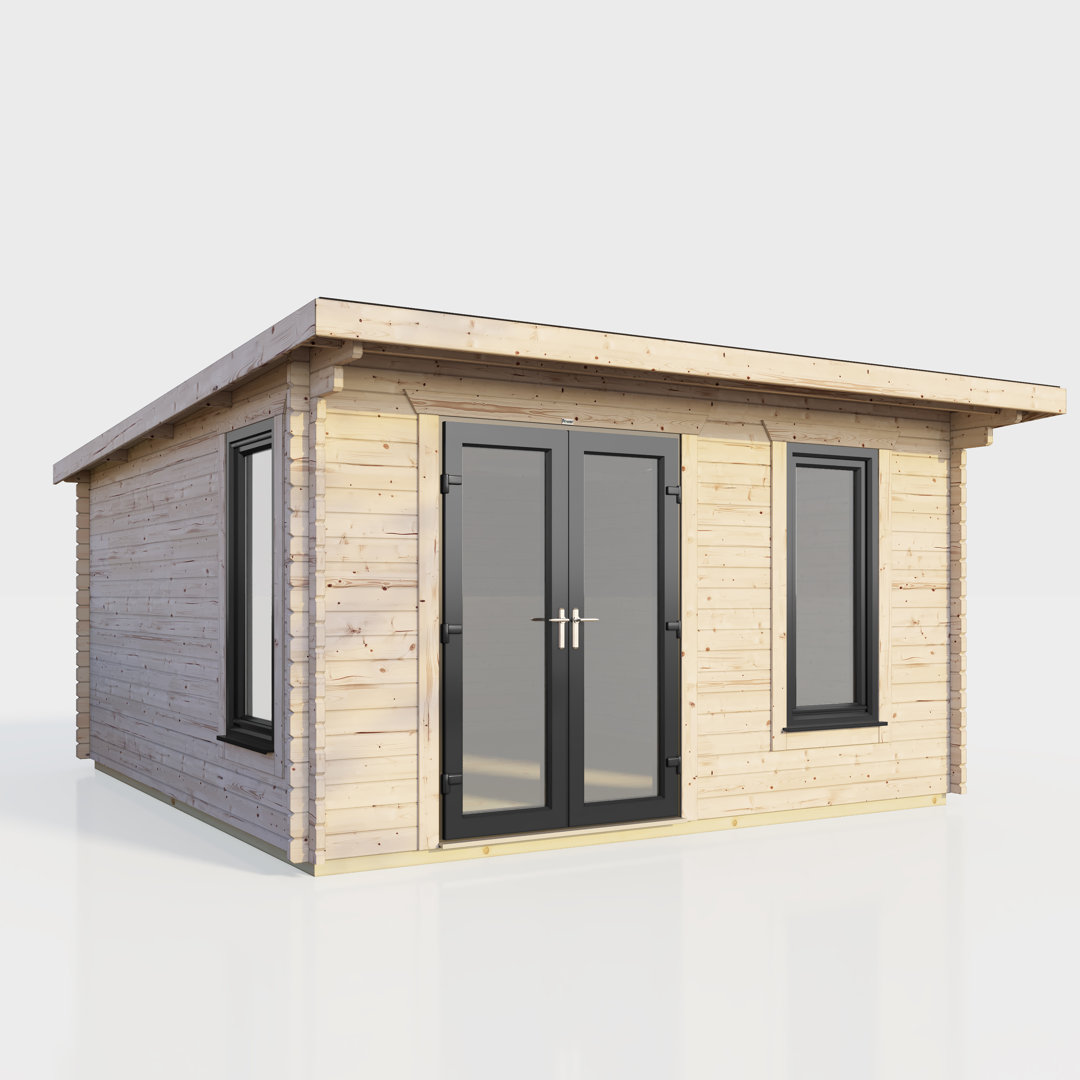 Powersheds 14 x 12ft Pent Log Cabin, Doors to the Left - 44mm