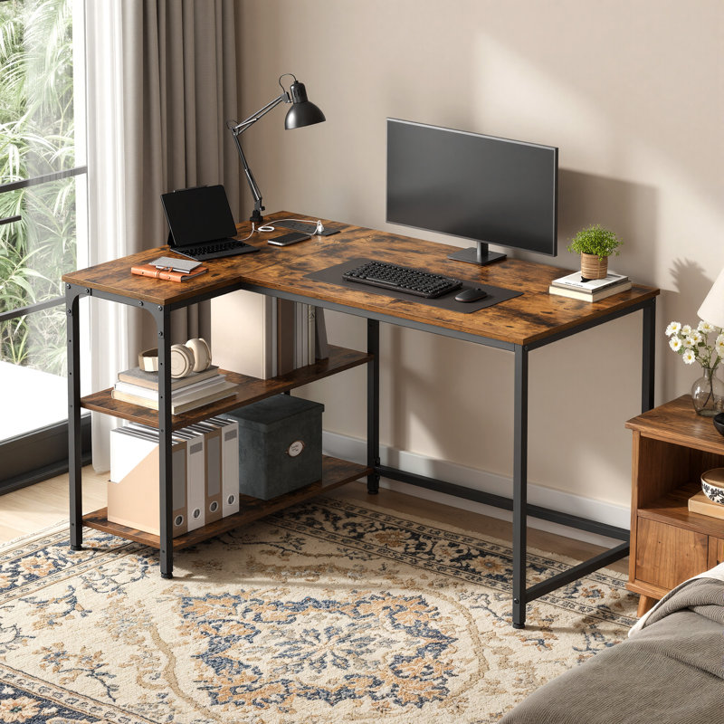 Metal Base Computer Desk, Brown