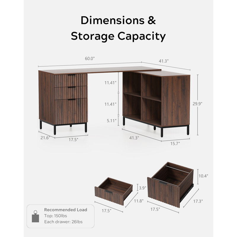 60" Fluted Executive Desk, Brown