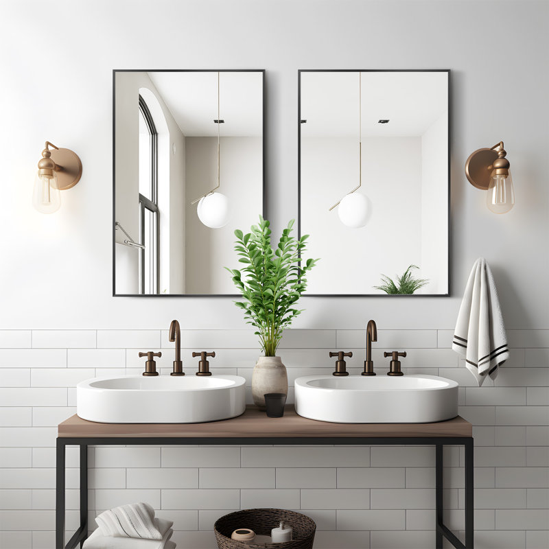 Weeksville Metal Flat Rectangle Wall Mirror Bathroom/Vanity Mirrors (Set of 2)