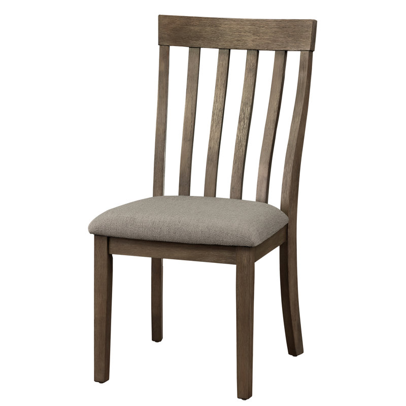 2 chaises d'appoint de salle à manger 2 pièces, finition brun brossé sur bois, dossier à lattes verticales grises, sièges 100% gris, structure en bois d'une hauteur de 13 po, produit de 38,13 po