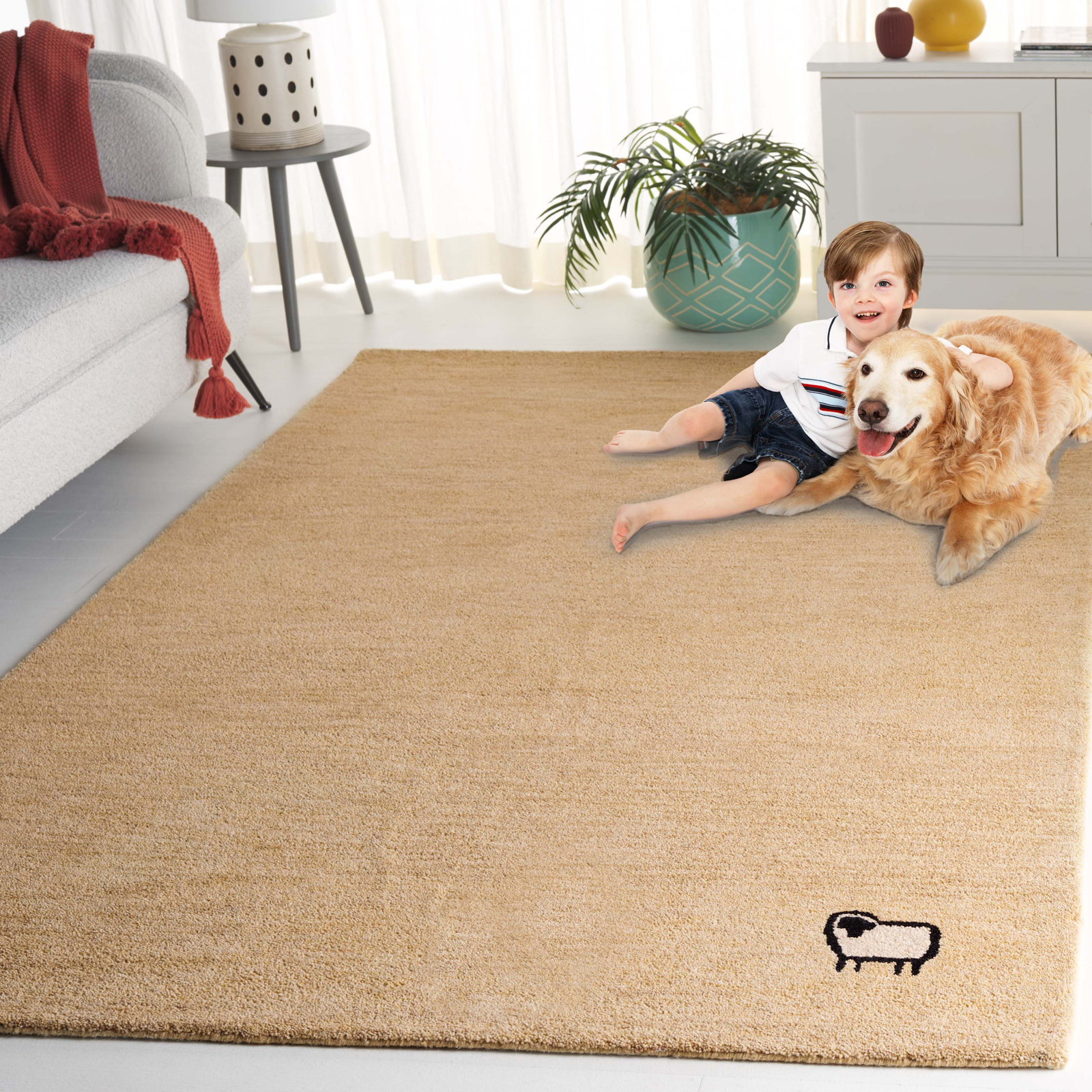 Lonzo Beige Hand-Woven Rug, Rectangle 4' x 6'