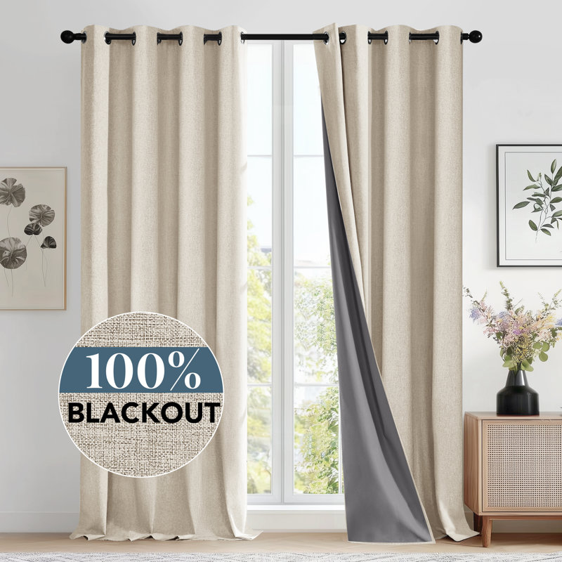 Ipswich Blackout Thermal Grommet Curtain Panels, 52" W x 84" L, Flaxen