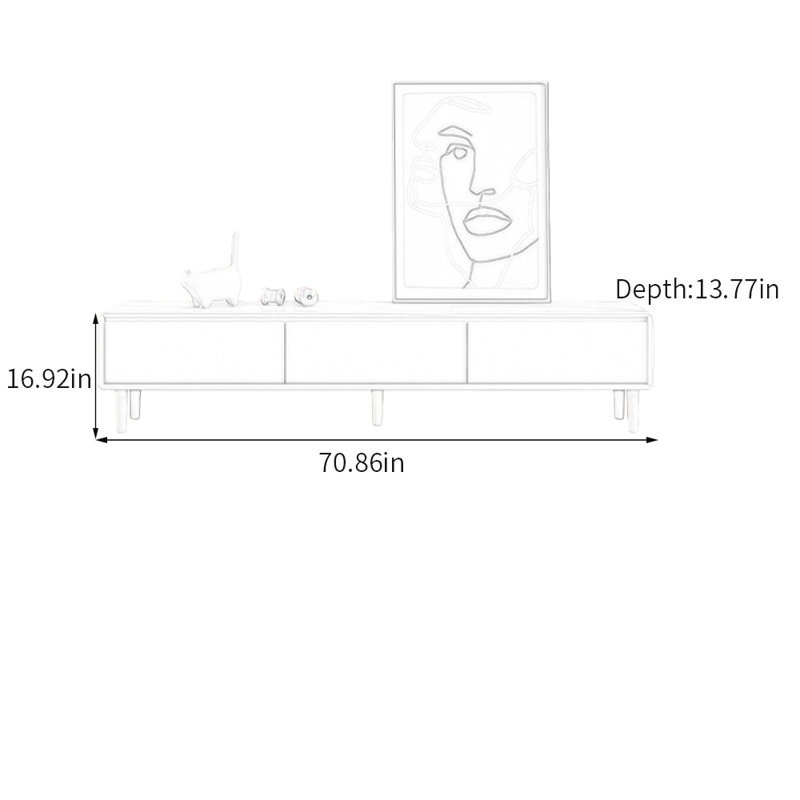Meuble télé avec tiroirs de rangement Light, 16.92"H x 70.86"L x 13.77"W