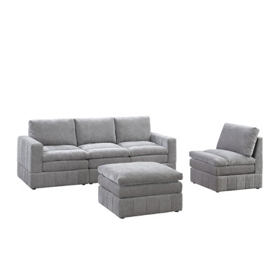 Contemporary 5Pc Sectional , 2X One Arm Chairs, Armless 1X , Suede Upholstery, Pillow Top Seat, For Living Room Decoration 5 Modular With Triple Layer Cushion, Modern