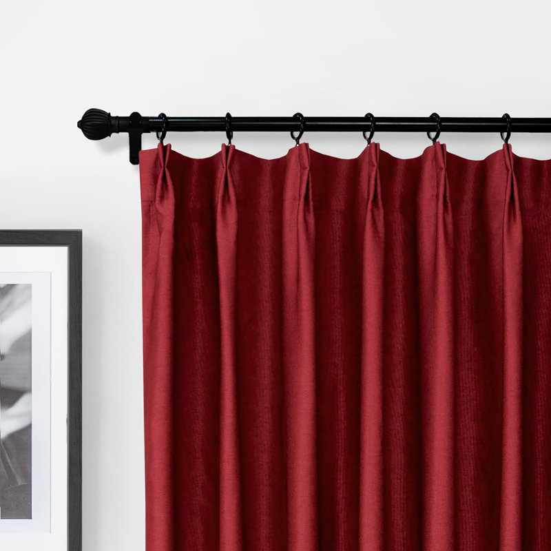 Kassia Pinch Pleated Faux Linen Textured Blackout Thermal Insulated Curtains, 52" W x 108" L, Red