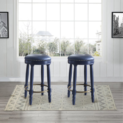 Ensemble de tabourets de bar 2, tabouret de bar pivotant en bois à hauteur de comptoir de 26 po avec siège rembourré en cuir de 26 po, finition BLEU FONCÉ, décor élégant pour la cuisine, la salle à manger et le salon