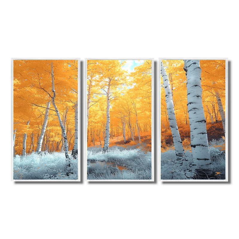- Ensemble de décoration murale forêt, Toile encadrée flottée blanche, H 40 po x l 60 po x P 1 po