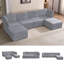 Canapé modulaire de 116 po, siège profond en tissu de lin avec repose-pieds mobile et méridienne de 59 po, gris clair-319278113