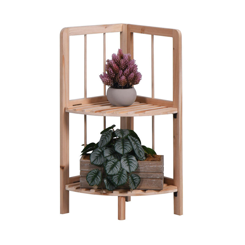 MantraRaj 2 Tier Wooden Corner Shelf Free-Standing Foldable Multipurpose Corner Display Rack