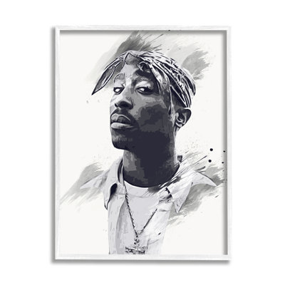 «Tupac Modern Portrait Abstract Pattern Black White» par Birch & Ink, cadre flottant, impression