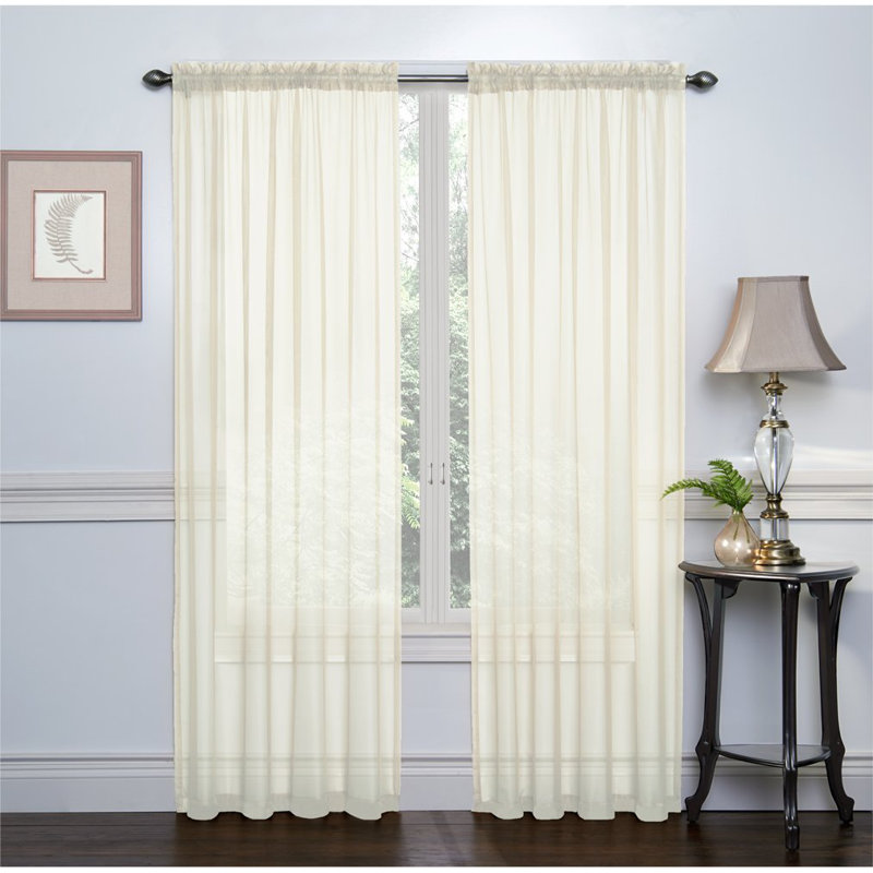Paire de rideaux transparents avec passe-tringle Emmons, Beige