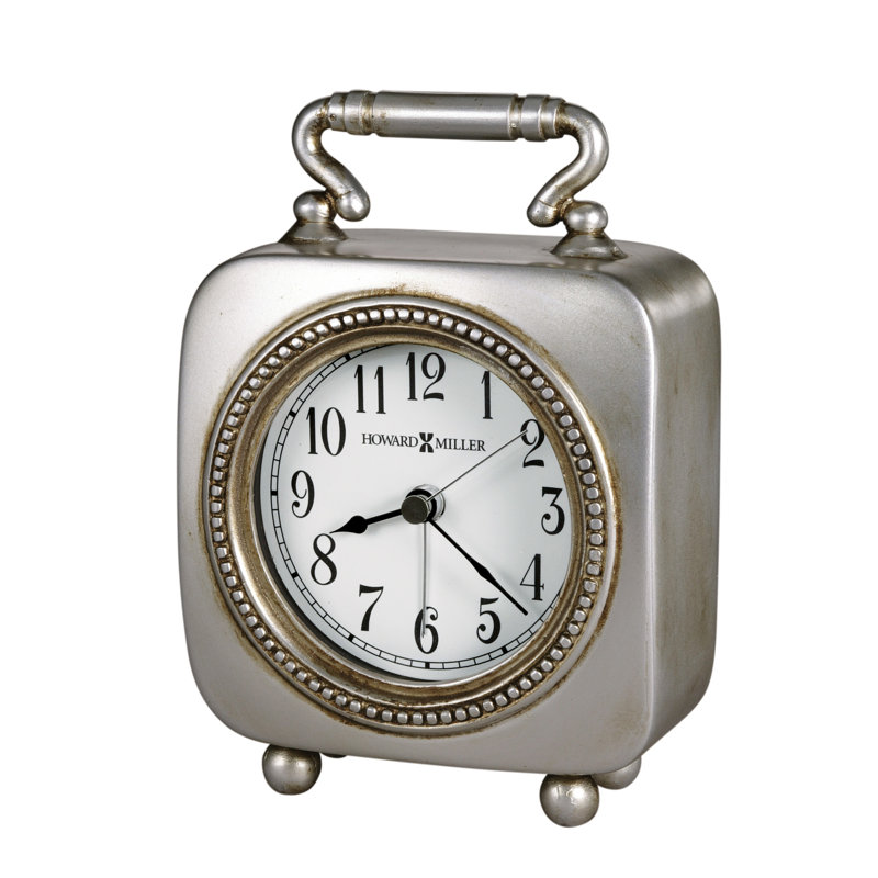 Farmhouse / Country Analogue Metal Quartz Movement / Crystal Alarm Tabletop Clock in Antique Pewter