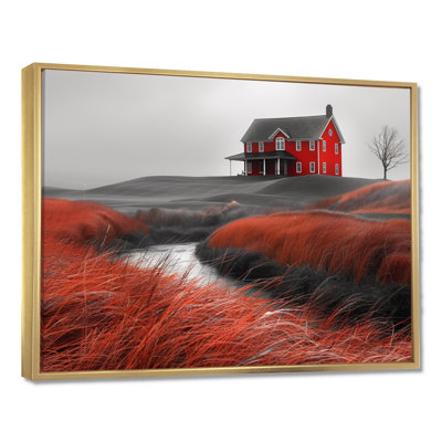 Rouge, rouge, automne, maison de campagne charmante I - art mural grange