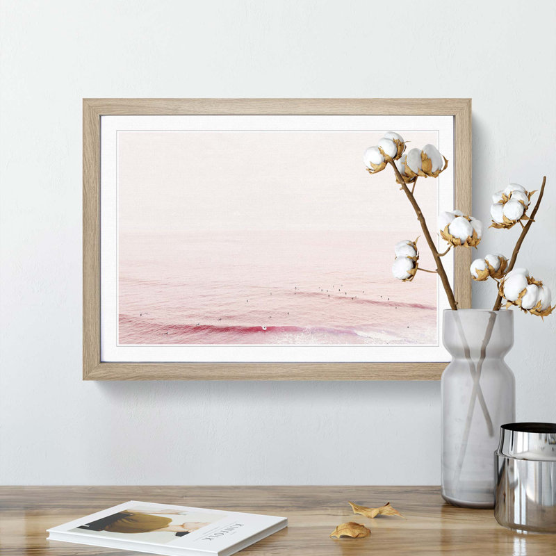 Surfers in the Ocean - Picture Frame Photograph Print, Oak Framed, 36cm H x 48cm W x 2cm D