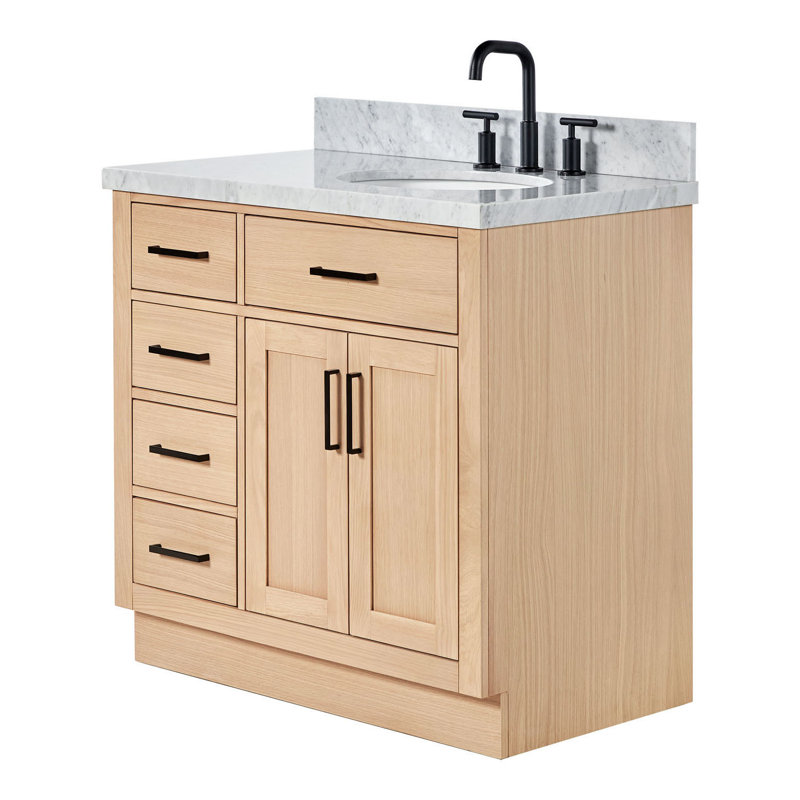 ARIEL HEPBURN 37 IN RIGHT OFFSET RECTANGULAR SINK VANITY 1,5 IN, Oval, Right, Natural Oak