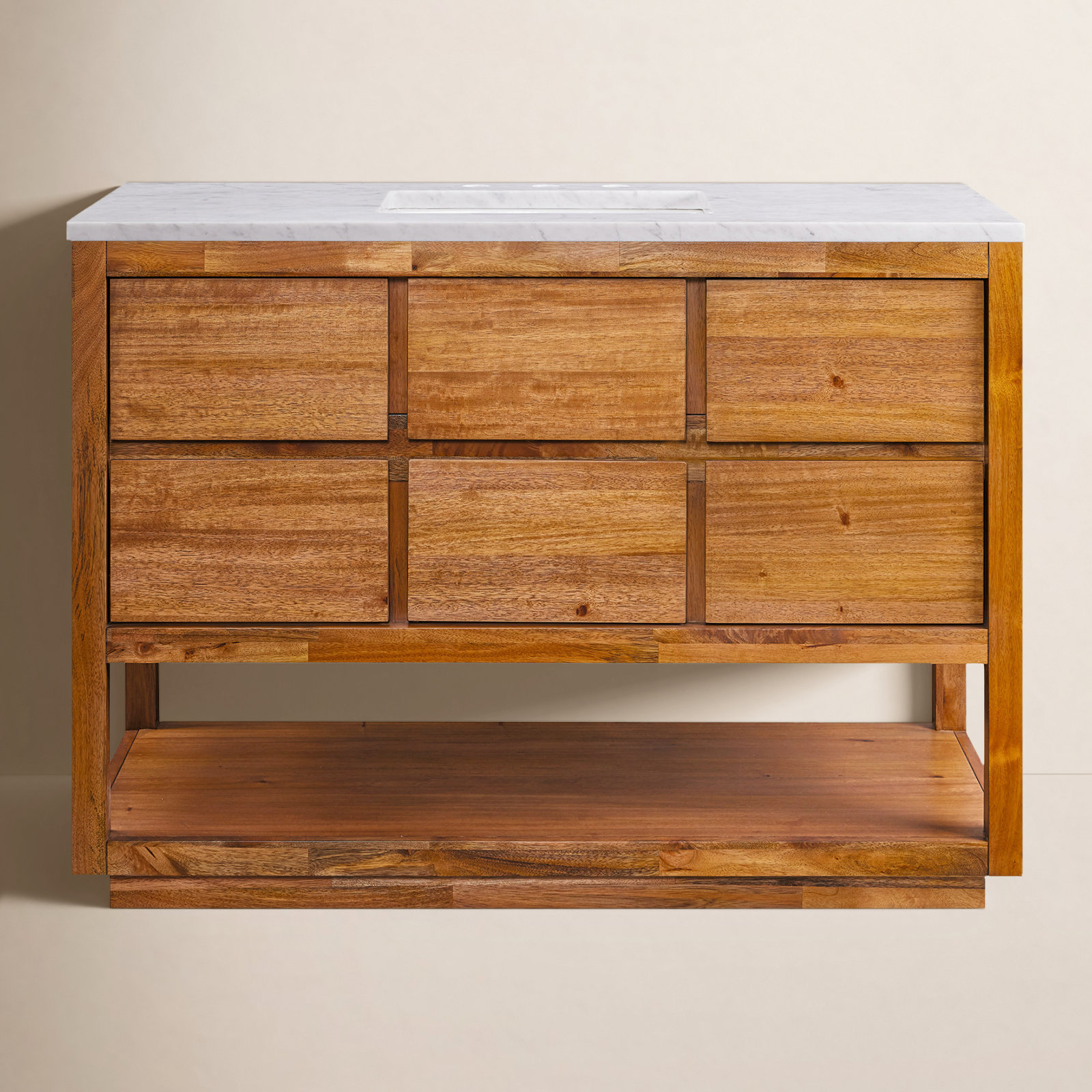 48" Carrara Marble Single Bathroom Vanity, Mango Wood