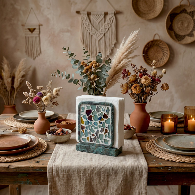 Porte-serviette vertical fait à la main en mosaïque, porte-papier de table